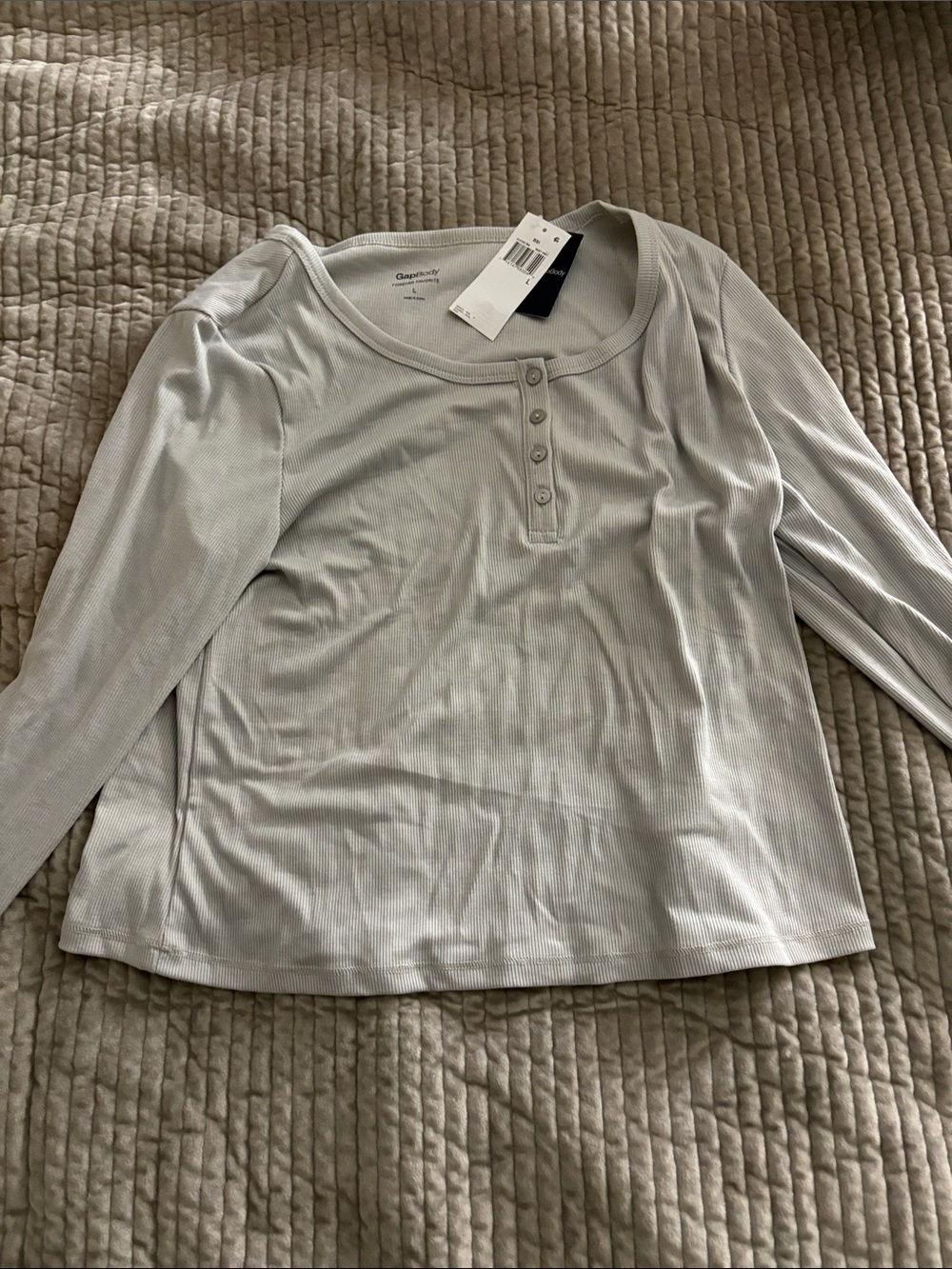 GAP Light Gray Ribbed Henley Long Sleeve Top